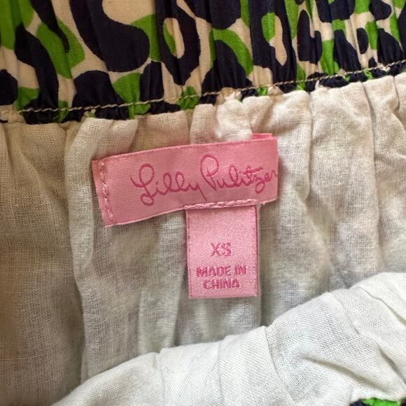 LILLY PULITZER XS THRILL‎ OF THE CHASE NAVY GREEN SKIRT CHEETAH Pockets - Picture 4 of 9